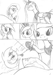 Size: 571x800 | Tagged: explicit, artist:tg-0, princess luna, alicorn, balls, colt, comic, earth pony, female, foal, foalcon, g4, horsecock, imported from derpibooru, male, mare, mare on colt, monochrome, nudity, penis, pipsqueak, pony, ship:lunapip, shipping, sketch, straight, straight shota