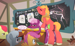 Size: 1280x800 | Tagged: explicit, artist:syoee b, apple bloom, scootaloo, silver spoon, an egg being attacked by sperm, anus, balls, bedroom eyes, bicornuate uterus, big macintosh, big macintosh's yoke, blushing, breeding, butt, casual sex, cervical contact, cervix, chalkboard, cheerilee, classroom, covering eyes, creampie, cum, cum in uterus, cumming, diagram, doggy style, earth pony, embarrassed, excessive cum, exhibitionism, eyes closed, female, filly, foal, foalcon, from behind, frown, g4, glasses, grin, hands free, horse collar, horsecock, implied impregnation, imported from derpibooru, impregnation, in front of foals, internal cumshot, male, mare, nudity, open mouth, orgasm, pegasus, penis, plot, ponut, pony, pony on pony action, ponyville schoolhouse, public sex, school, sex, sex education, ship:cheerimac, shipping, show accurate, show accurate porn, simultaneous orgasm, size difference, smiling, stallion, stallion on mare, straight, table, taint, the birds and the bees, the talk, uterus, vaginal, vaginal orgasm, varying degrees of want, watching, wing blush, x-ray