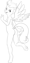 Size: 1502x3095 | Tagged: questionable, artist:stratodraw, scootaloo, anthro, banned from derpibooru, female, imported from twibooru, lolicon, monochrome, pegasus, solo, underage, unguligrade anthro, younger