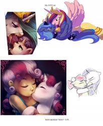 Size: 1248x1522 | Tagged: explicit, artist:carnifex, artist:crookedtrees, artist:megasweet, artist:scherzo, apple bloom, princess celestia, princess luna, rarity, sweetie belle, age difference, alicorn, aunt and niece, cum, earth pony, female, filly, foal, foalcon, g4, horn, human, human female, human on pony action, human ponidox, humanized, humanized human on pony action, imported from derpibooru, interspecies, interspecies selfcest, kiss on the lips, kissing, lesbian, mare, mare on filly, mare on human female, meta, pony, princess cadance, pseudoincest, s1 luna, selfcest, ship:lundance, ship:raribloom, shipping, snowballing, sweetcest, sweetielestia, unicorn