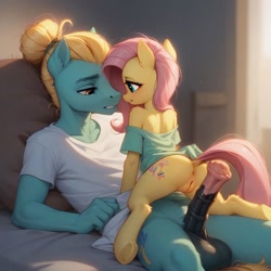 Size: 1024x1024 | Tagged: explicit, fluttershy, ai content, ai generated, anthro, anus, balls, banned from derpibooru, bed, blushing, bottomless, brother and sister, clothes, dock, erection, female, fluttercest, generator:pony diffusion v6 xl, horsecock, imminent incest, imminent sex, imported from twibooru, incest, kneeling, lolicon, long hair, male, manbun, mottled genitals, no panties, nudity, on bed, partial nudity, penis, prompter:madlyirrelevant, shipping, siblings, skirt, straddling, straight, tail, underage, upskirt, vulva, zephyr breeze, zephyrshy