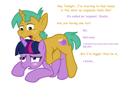 Size: 1543x1127 | Tagged: questionable, twilight sparkle, age difference, artist needed, blushing, bored, bored sex, colt, colt on mare, doggy style, female, foal, foalcon, from behind, frown, g4, horn, imported from derpibooru, male, mare, open mouth, penetration, pony, sex, ship:twisnails, shipping, simple background, snails, softcore, straight, straight shota, twilight is a foal fiddler, unicorn, unicorn twilight, vaginal