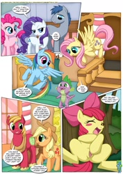 Size: 1024x1447 | Tagged: explicit, artist:bbmbbf, apple bloom, applejack, fluttershy, pinkie pie, rainbow dash, rarity, spike, oc, comic:pinky's porntastic party, appleblossom, big macintosh, butt, comic, dialogue, dragon, earth pony, equestria untamed, female, filly, foal, foalcon, g4, imported from derpibooru, male, mare, masturbation, mispelled names, nudity, palcomix, pegasus, plot, pony, stallion, unicorn, vulva