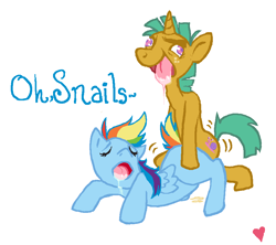 Size: 900x800 | Tagged: explicit, rainbow dash, ahegao, ambiguous penetration, artist needed, butt touch, colt, colt on mare, cum, drool, female, foal, foalcon, from behind, g4, hand on butt, heart, horn, imported from derpibooru, male, mare, nudity, pegasus, pony, rainsnail, sex, shipping, simple background, snails, straight, straight shota, unicorn, white background