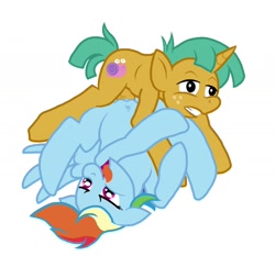 Size: 1280x1192 | Tagged: explicit, rainbow dash, artist needed, colt, colt on mare, female, foal, foalcon, g4, horn, imported from derpibooru, male, mare, nudity, pegasus, penis, pony, rainsnail, sex, shipping, simple background, snails, straight, straight shota, unicorn, vaginal, vulva, white background