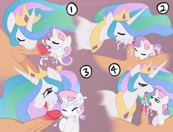 Size: 945x720 | Tagged: explicit, artist:megasweet, artist:nearphotison, princess celestia, sweetie belle, alicorn, ball sucking, balls, blowjob, cock worship, cum, cumming, double blowjob, erection, female, ffm threesome, filly, foal, foalcon, foreskin, g4, group sex, human, human male, human male on filly, human male on mare, human on pony action, human penis, imported from derpibooru, male, male pov, mare, multiple blowjob, nudity, offscreen character, oral, penis, pony, pov, sex, shipping, snowballing, straight, threesome, unicorn