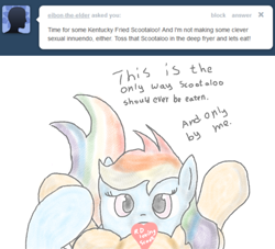 Size: 749x679 | Tagged: questionable, rainbow dash, scootaloo, artist needed, ask, censored, cunnilingus, female, filly, foal, foalcon, g4, imported from derpibooru, lesbian, mare, mare on filly, oral, pegasus, pony, scoots and dash in lesbians, sex, ship:scootadash, shipping, tumblr