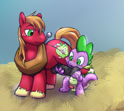 Size: 1155x1041 | Tagged: explicit, artist:cobaltsynapse, spike, :o, balls, big macintosh, big macintosh's yoke, big penis, blushing, dragon, dragon on pony action, duo, duo male, earth pony, eyes on the prize, foalcon, g4, gay, handjob, hay, horse collar, horsecock, imported from derpibooru, interspecies, lidded eyes, male, nudity, open mouth, penis, pony, precum, ship:spikentosh, shipping, smiling, sparkling, stallion, stallion on baby dragon, straw in mouth, washing, wide eyes