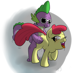 Size: 1123x1145 | Tagged: explicit, artist:sharpy, apple bloom, spike, baby dragon on filly, blushing, butt touch, dragon, dragon on pony action, drool, earth pony, female, filly, foal, foalcon, from behind, g4, hand on butt, imported from derpibooru, interspecies, male, nudity, pony, sex, ship:spikebloom, shipping, straight, sunglasses, vaginal, vaginal secretions