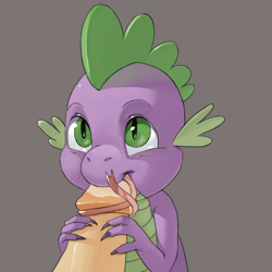 Size: 1000x1000 | Tagged: explicit, artist:kevinsano, spike, baby dragon on adult cock, baby dragon on adult human male, baby dragon on human male, blowjob, claws, cum, dragon, duo, duo male, foalcon, g4, gay, gray background, hippo snout, human, human on dragon action, human penis, imported from derpibooru, just the tip, male, nudity, offscreen character, oral, penis, simple background
