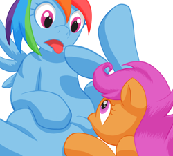 Size: 1280x1159 | Tagged: explicit, artist:sweethd, rainbow dash, scootaloo, cunnilingus, female, filly, foal, foalcon, g4, human vulva, human vulva on pony, imported from derpibooru, lesbian, mare, mare on filly, nudity, oral, pegasus, pony, sex, ship:scootadash, shipping, simple background, vulva, white background
