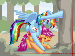 Size: 850x637 | Tagged: explicit, grimdark, artist:dr. cane, rainbow dash, scootaloo, abuse, age difference, anal insertion, anus, butt, dashdom, dildo, doubleheaded dildo, eyes closed, female, femdom, femsub, filly, foal, foalcon, forest, g4, hair pulling, imported from derpibooru, insertion, lesbian, mare, mare on filly, molestation, nudity, open mouth, pegasus, personal space invasion, plot, pony, rainbow dash raping scootaloo, rape, rough sex, scootabuse, scootasub, sex, sex toy, shiny, size difference, submissive, vaginal insertion, vulva