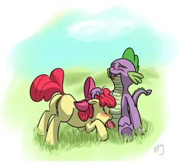 Size: 1171x1091 | Tagged: explicit, artist:sharpy, apple bloom, spike, :p, anus, ass up, baby dragon on filly, blowjob, blushing, butt, cum, dark genitals, dragon, dragon on pony action, drool, earth pony, eyes closed, face down ass up, female, filly, floppy ears, foal, foalcon, g4, genitals, grass, imported from derpibooru, interspecies, male, nudity, oral, outdoor sex, outdoors, penis, plot, ponut, pony, sex, ship:spikebloom, shipping, sitting, smiling, straight, tongue out, vulva, wavy mouth