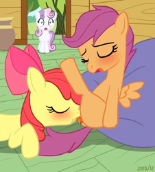 Size: 816x902 | Tagged: explicit, artist:zed001, apple bloom, scootaloo, sweetie belle, blushing, butt, clubhouse, crusaders clubhouse, cunnilingus, cutie mark crusaders, drool, earth pony, eyes closed, female, filly, filly on filly, foal, foalcon, g4, imported from derpibooru, lesbian, oral, pegasus, plot, pony, sex, ship:scootabloom, shipping, show accurate, show accurate porn, spread wings, surprised, tongue out, unicorn, vaginal secretions, wingboner, wings