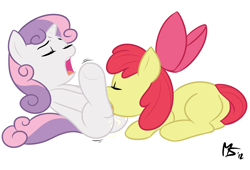 Size: 3600x2453 | Tagged: explicit, artist:damagics, artist:megasweet, apple bloom, sweetie belle, butt, cunnilingus, duo, earth pony, eyes closed, female, filly, filly on filly, foal, foalcon, g4, horn, imported from derpibooru, lesbian, licking, nudity, open mouth, oral, plot, pony, prone, sex, ship:sweetiebloom, shipping, simple background, tongue out, unicorn, vaginal secretions, vulva, white background