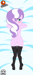Size: 2385x5470 | Tagged: explicit, artist:theminus, diamond tiara, ass, banned from derpibooru, blushing, body pillow, body pillow design, butt, clothes, dakimakura cover, diamond buttiara, equestria girls, female, g4, imported from twibooru, lolicon, looking at you, looking back, looking back at you, lying on stomach, nudity, socks, solo, stockings, stupid sexy diamond tiara, thigh highs, underage, underass, underfoot, vulva