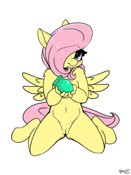 Size: 1500x2000 | Tagged: explicit, artist:skoon, fluttershy, alternate version, anthro, banned from derpibooru, belly button, blushing, buttplug, casual nudity, cute, cute porn, edit, edited edit, eyeshadow, female, imported from twibooru, kneeling, lolicon, looking at you, makeup, nudity, pegasus, ponerpics original, sex toy, shoulder fluff, simple background, sitting, solo, solo female, spread legs, spreading, underage, unguligrade anthro, vulva, white background, younger