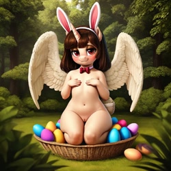 Size: 800x800 | Tagged: explicit, oc, oc:spring beauty, ai content, ai generated, alicorn, anthro, banned from derpibooru, easter egg, egg, female, imported from twibooru, lolicon, nudity, prompter:miniferu, solo, underage, vulva