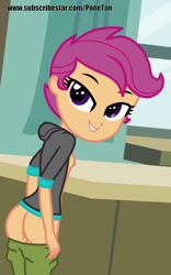 Size: 2500x4000 | Tagged: questionable, artist:cloppy hooves, scootaloo, almost nude, banned from derpibooru, butt, clothes, equestria girls, female, hoodie, imported from twibooru, lolicon, looking at you, nipples, nudity, pants, pants down, presenting, scootabutt, show accurate, show accurate porn, underage