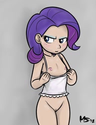 Size: 1041x1347 | Tagged: explicit, artist:megasweet, rarity, banned from derpibooru, blushing, clothes, delicious flat chest, equestria girls, female, frown, human, human coloration, humanized, imported from twibooru, lolicon, nipples, nudity, scrunchy face, solo, underage, undressing, vulva