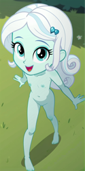 Size: 600x1200 | Tagged: explicit, oc, oc:snowdrop, ai content, ai generated, banned from derpibooru, breasts, child, delicious flat chest, equestria girls, equestria girls-ified, female, grass, imported from twibooru, lolicon, nudity, solo, underage, vagina