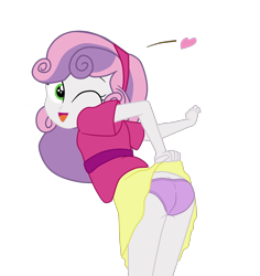 Size: 1900x2014 | Tagged: suggestive, artist:gmaplay, sweetie belle, ass, banned from derpibooru, butt, clothes, emanata, equestria girls, female, floating heart, g4, heart, human, imported from twibooru, lolicon, looking at you, looking back, looking back at you, one eye closed, open mouth, open smile, panties, presenting, simple background, skirt, skirt lift, smiling, solo, sweetie butt, taunt, taunting, transparent background, underage, underwear, wink, winking at you