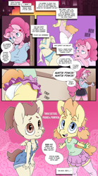 Size: 5000x9000 | Tagged: questionable, artist:clarabellecrow, pinkie pie, anthro, ass, bandaid, banned from derpibooru, big breasts, bracelet, breasts, busty pinkie pie, butt, cellphone, clothes, comic, dialogue, ear piercing, earring, earth pony, female, freckles, imported from twibooru, jewelry, leotard, lolicon, looking back, looking up, midriff, nipple slip, nipples, nudity, open mouth, open smile, overalls, panties, pegasus, phone, piercing, pigtails, ponytail, pound cake, pumpkin cake, rule 63, shirt, shorts, siblings, sisters, skirt, smiling, speech bubble, thigh socks, tooth gap, underage, underwear, unicorn, upskirt, wardrobe malfunction