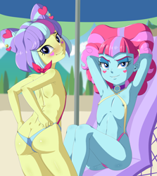 Size: 3379x3790 | Tagged: questionable, artist:the-dark-mangaka, banned from derpibooru, bikini, child, clothes, equestria girls, female, imported from twibooru, k-lo, kiwi lollipop, lolicon, postcrush, sling bikini, su-z, supernova zap, swimsuit, underage, young, younger