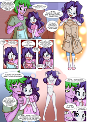 Size: 3720x5244 | Tagged: suggestive, artist:anibaruthecat, rarity, spike, comic:private photo sessions, comic:private photo sessions (eqg), adorable face, adorasexy, adult, adult spike, anime, anime style, arm behind head, armpits, bag, banned from derpibooru, bikini, bra, breasts, busty rarity, clothes, comic, couple, cute, dialogue, dress, equestria girls, female, happy, imported from twibooru, in love, lolicon, male, male and female, older, older spike, open mouth, open smile, pose, sexy, shipping, shirt, shopping bags, small breasts, smiling, sparity, speech, speech bubble, straight, stupid sexy rarity, sultry pose, surprised, swimsuit, t-shirt, talking, teenage rarity, teenager, text, trenchcoat, underage, underwear