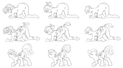 Size: 3701x2044 | Tagged: explicit, artist:andredrearts, apple bloom, scootaloo, sweetie belle, all fours, banned from derpibooru, cutie mark crusaders, female, filly, foalcon, human, human to pony, imported from twibooru, lolicon, monochrome, nudity, pony, squirting, transformation, transformation sequence, underage, vaginal secretions, vulva