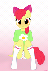 Size: 2008x2990 | Tagged: suggestive, artist:tolpain, apple bloom, abstract background, anthro, apple print underwear, apple underwear, banned from derpibooru, blushing, clothes, cute, female, imported from twibooru, lolicon, nightgown, panties, smiling, underage, underwear