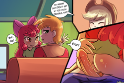 Size: 1024x683 | Tagged: explicit, artist:lumineko, apple bloom, anus, applecest, banned from derpibooru, big mcintosh, bottomless, clothes, equestria girls, female, imported from twibooru, incest, lolicon, macbloom, male, nudity, partial nudity, penis, shipping, straight, underage