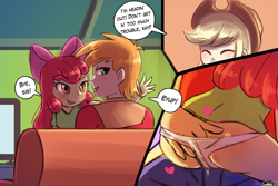 Size: 1024x683 | Tagged: explicit, artist:lumineko, apple bloom, applecest, banned from derpibooru, big mcintosh, butt, clothes, equestria girls, female, imported from twibooru, incest, lolicon, macbloom, male, panties, rubbing, shipping, straight, underage, underwear
