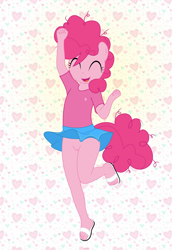 Size: 2557x3723 | Tagged: explicit, artist:tolpain, pinkie pie, abstract background, anthro, banned from derpibooru, bottomless, clothes, commando, cute, earth pony, eyes closed, female, filly pinkie pie, imported from twibooru, jumping, lolicon, nudity, open mouth, open smile, partial nudity, plantigrade anthro, sandals, shirt, skirt, smiling, solo, solo female, t-shirt, toes, underage, upskirt, vulva, younger
