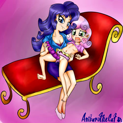 Size: 1700x1700 | Tagged: explicit, artist:anibaruthecat, rarity, sweetie belle, age difference, banned from derpibooru, breasts, cleavage, clothes, crying, delicious flat chest, dildo, dubious consent, fainting couch, female, females only, human, human coloration, humanized, imminent penetration, imported from twibooru, incest, lesbian, lolicon, miniskirt, nipples, nudity, panties, panties aside, raribelle, raricest, sex toy, shipping, skirt, underage, underwear, vulva
