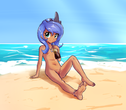 Size: 1188x1040 | Tagged: explicit, artist:pestil, princess luna, banned from derpibooru, beach, casual nudity, coca-cola, dark skin, drink, female, human, humanized, imported from twibooru, lolicon, nice tan, nude beach, nudity, practitioner of naturism, skinny dipping, solo, underage