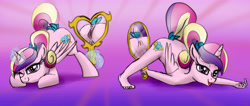 Size: 8000x3400 | Tagged: explicit, artist:littlenaughtypony, alicorn, anatomically correct, anthro, anus, banned from derpibooru, crotchboobs, face down ass up, female, imported from twibooru, jacko challenge, lolicon, mirror, nudity, princess cadance, teen princess cadance, underage, vulva