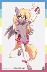 Size: 1280x1959 | Tagged: explicit, artist:sugarlesspaints, art pack:fillycon, anthro, art pack, banned from derpibooru, derpy hooves, female, imported from twibooru, lolicon, maps, nipples, nomap pride flag, nudity, pedophilia, pegasus, pride flag, solo, solo female, underage, unguligrade anthro, vulva