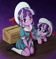 Size: 720x758 | Tagged: questionable, artist:uotapo, starlight glimmer, adorasexy, banned from derpibooru, belly button, bikini, box, bra, breasts, cardboard box, clothes, crying, cute, edit, equestria girls, female, glimmerbetes, imported from twibooru, lolicon, looking at you, nipples, nudity, panties, pony, sad, self ponidox, sexy, small breasts, snowfall frost, solo, solo female, swimsuit, underage, underwear, underwear edit, unicorn