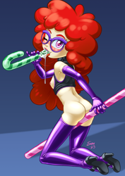 Size: 1200x1699 | Tagged: explicit, artist:shaxbert, ass, banned from derpibooru, braces, butt, candy, candy cane, clothes, dry humping, equestria girls, female, food, glasses, gloves, humping, imported from twibooru, kneeling, latex, lolicon, looking at you, masturbation, nipples, nudity, one eye closed, sex, shoes, socks, solo, solo female, stockings, thigh highs, twist, underage, wink, winking at you
