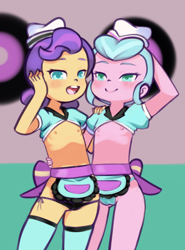 Size: 1105x1490 | Tagged: questionable, artist:drantyno, banned from derpibooru, child, clothes, doo wop, equestria girls, female, imported from twibooru, lolicon, nipples, nudity, partial nudity, sunny sugarsocks, tip top, topless, underage, underwear, young, younger