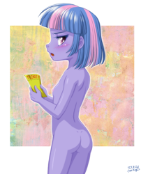 Size: 2378x2940 | Tagged: explicit, artist:uotapo, banned from derpibooru, blushing, butt, child, equestria girls, female, imported from twibooru, lolicon, looking at you, nipples, nudity, ticket, underage, wind sprint
