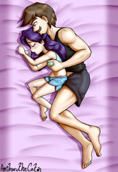 Size: 1194x1737 | Tagged: questionable, artist:anibaruthecat, rarity, banned from derpibooru, barefoot, bed, clothes, father and child, father and daughter, feet, female, grope, hondo flanks, human, human coloration, humanized, imported from twibooru, lolicon, male, molestation, personal space invasion, shirt, shorts, t-shirt, underage