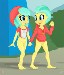 Size: 1029x1200 | Tagged: explicit, artist:miniferu, banned from derpibooru, barley barrel, bottomless, brother and sister, clothes, equestria girls, feet, female, human, humanized, imported from twibooru, lolicon, looking at each other, male, nudity, pantless, partial nudity, penis, pickle barrel, rainbow roadtrip, shotacon, siblings, underage, vulva