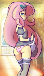 Size: 1060x1818 | Tagged: questionable, artist:drantyno, fluttershy, banned from derpibooru, child, clothes, equestria girls, female, imported from twibooru, lolicon, maid, panties, underage, underwear, young, younger