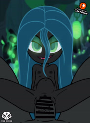 Size: 2893x3927 | Tagged: explicit, artist:theminus, queen chrysalis, abdominal bulge, banned from derpibooru, breasts, censor bar, censored, delicious flat chest, equestria girls, fangs, female, g4, glowing eyes, heart, human, imported from twibooru, lolicon, male, nipples, nudity, penetration, sex, underage, vaginal