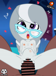 Size: 2893x3927 | Tagged: explicit, artist:theminus, silver spoon, abdominal bulge, banned from derpibooru, blushing, breasts, censor bar, censored, dark skin, delicious flat chest, equestria girls, female, glasses, heart, heart eyes, imported from twibooru, lolicon, looking up, male, nipples, nudity, open mouth, penetration, sex, tongue out, underage, vaginal, vaginal secretions, wingding eyes