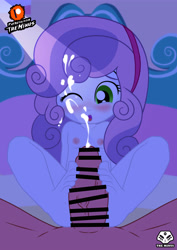 Size: 3534x5000 | Tagged: explicit, artist:theminus, sweetie belle, banned from derpibooru, bed, breasts, censored, cum, cum on hair, cumming, dark skin, delicious flat chest, equestria girls, facial, feet, female, fetish, foot fetish, footjob, imported from twibooru, lolicon, looking down, male, nipples, nudity, on bed, one eye closed, penis, underage