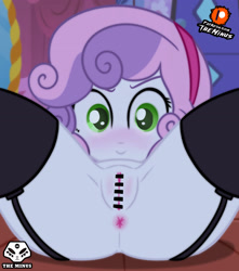 Size: 2893x3273 | Tagged: explicit, artist:theminus, sweetie belle, anus, banned from derpibooru, black stockings, black underwear, censored, child, clothes, equestria girls, female, garters, imported from twibooru, lolicon, nudity, socks, stockings, thigh highs, underage, underwear, vagina, young