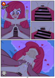 Size: 2480x3507 | Tagged: explicit, artist:theminus, apple bloom, abdominal bulge, banned from derpibooru, bed, breasts, censored, delicious flat chest, equestria girls, female, heart, imported from twibooru, lolicon, looking down, male, nudity, on bed, penetration, sex, tongue out, underage, vaginal